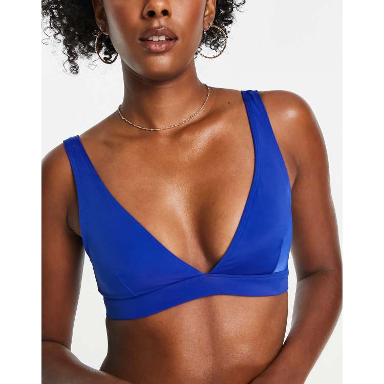 Monki V neck bikini top in bright blue