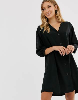 black button smock dress