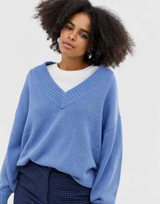 blue v neck jumper womens