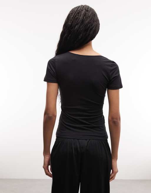 Monki v-neck t-shirt in black, 4 of 4