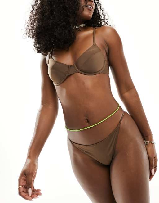 Monki v shape bikini briefs in chocolate brown