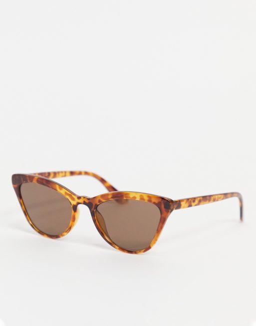 Monki – Vega – Brązowe szylkretowe okulary przeciwsłoneczne oversize typu kocie oczy
