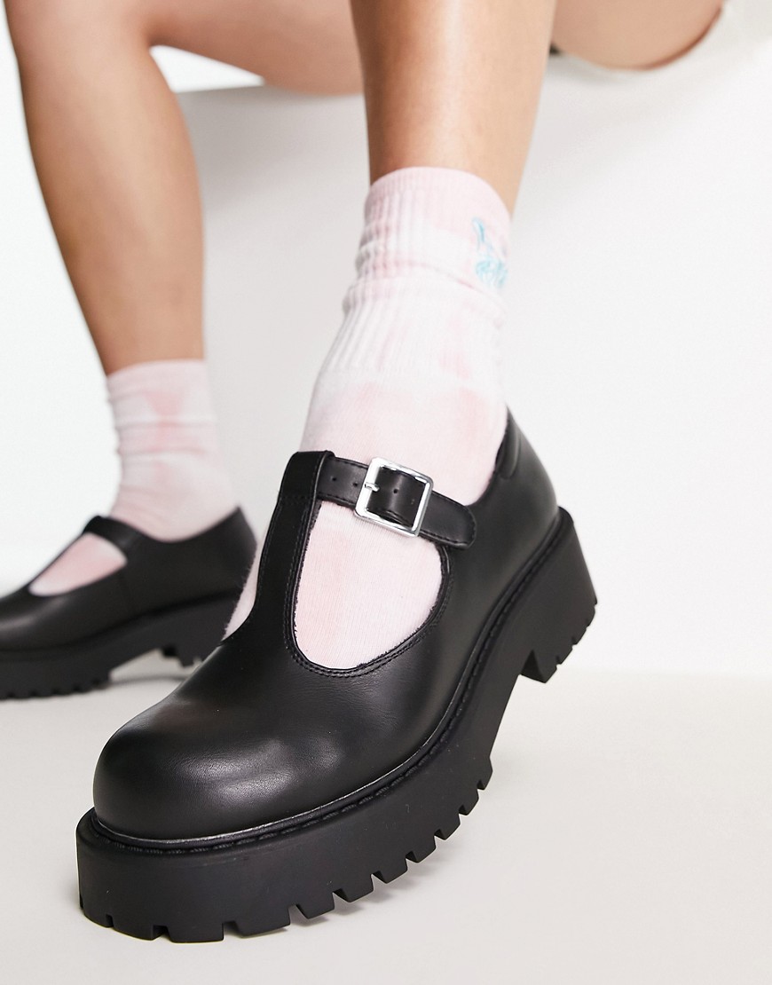 Monki vegan buckle shoes with chunky sole in black
