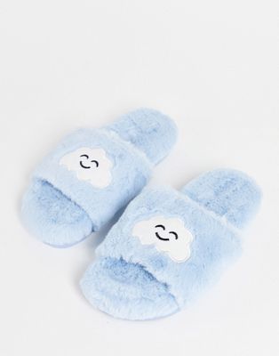 Monki vegan cloud print slippers in blue