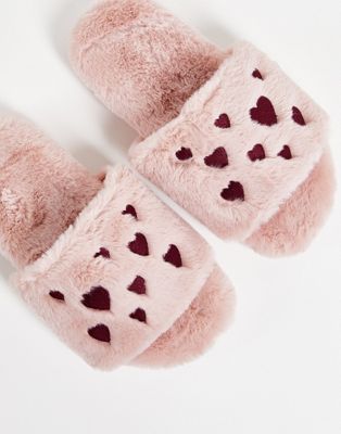 Monki heart print slippers in pink - LPINK