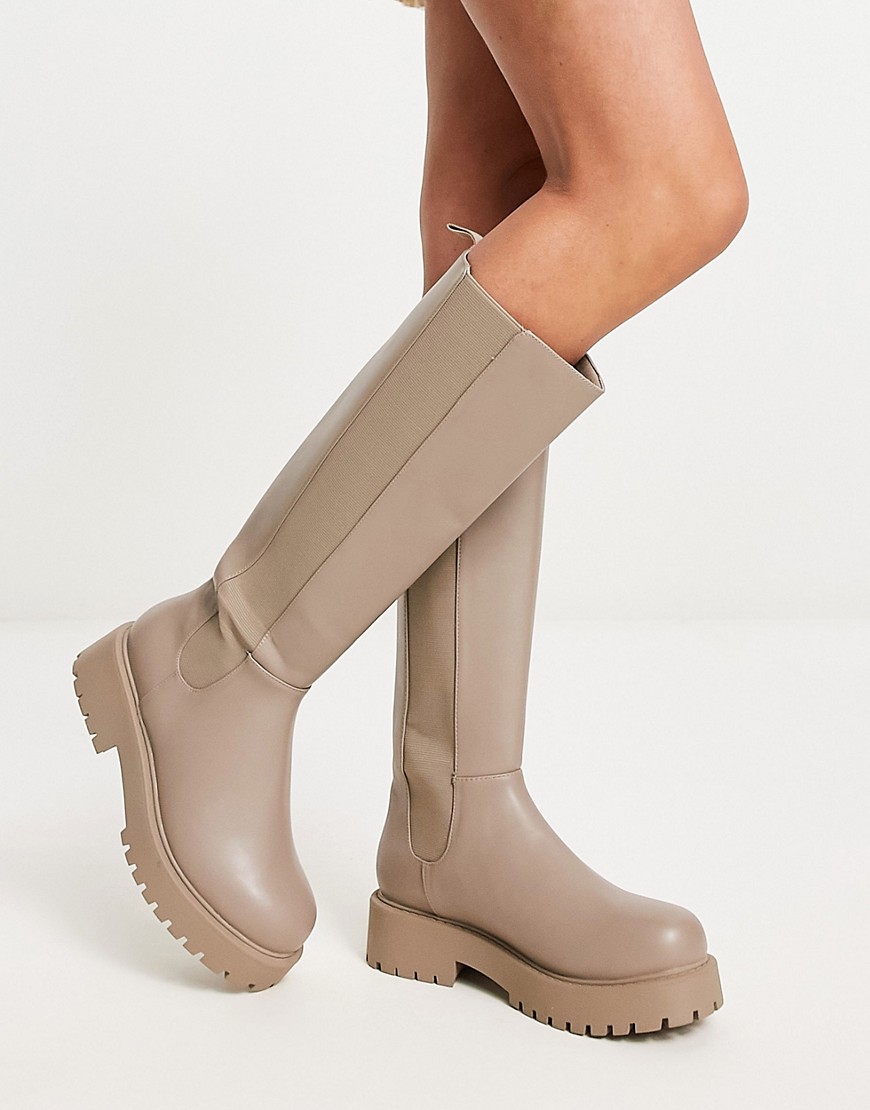 Monki Vegan Knee High Boot In Cream-neutral