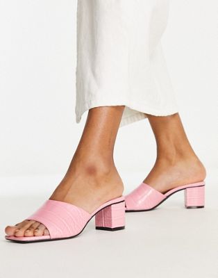 Monki vegan leather faux croc heeled mule sandals in pink