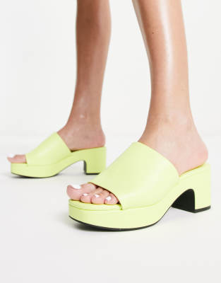  vegan mid heel chunky platform heeled sandal in lime green