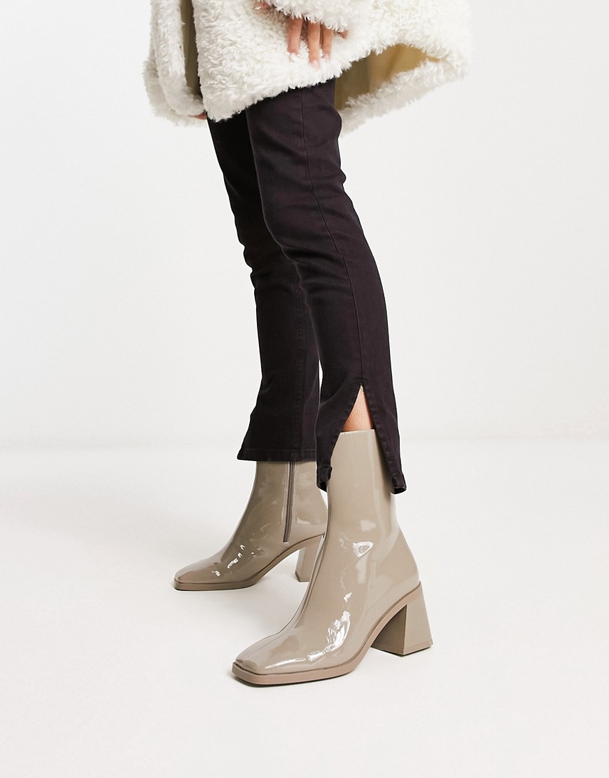 Monki Vegan Patent Heeled Boot In Taupe-neutral