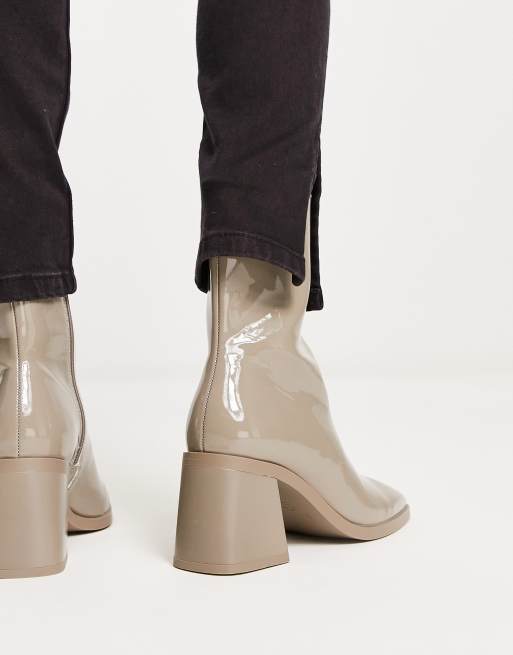 Vegan patent store leather boots