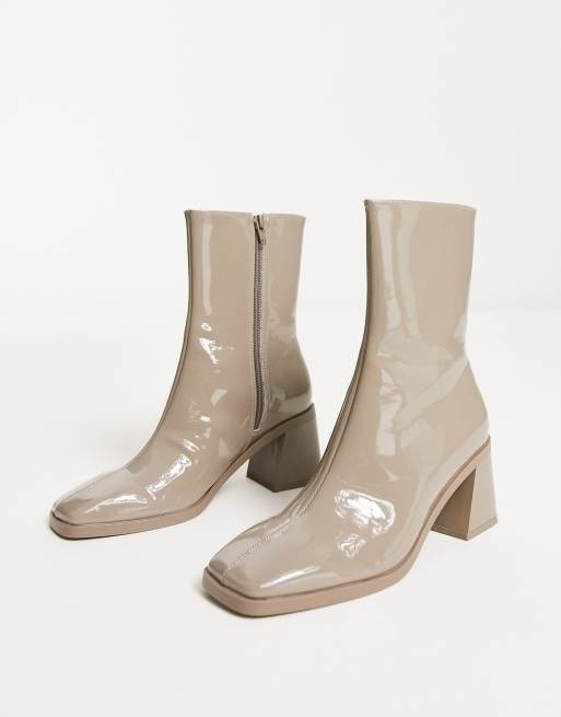 Vegan patent store leather boots