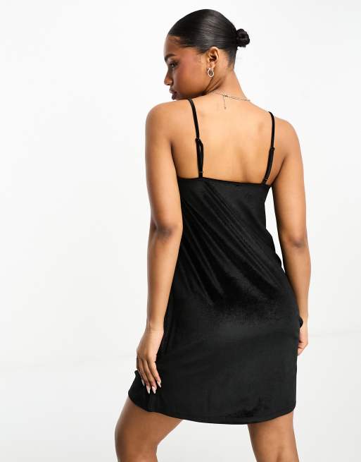 Monki velvet cami mini dress in black | ASOS