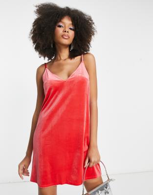 monki velvet cami mini dress in red