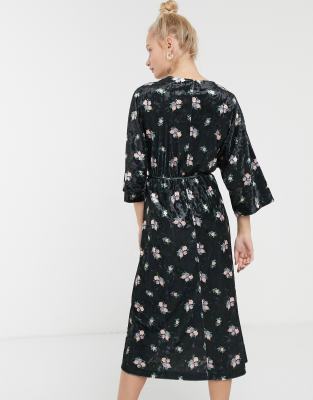 monki velvet wrap dress