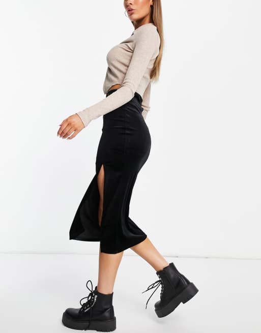 Black velvet shop mid-length skirt