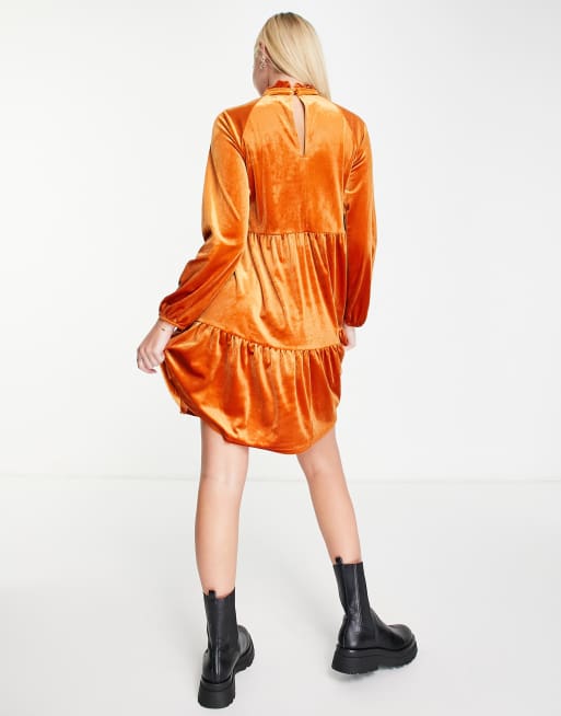 knee length dresses for ladies Orange Cotton Cheesecloth Mini Dress  Mint Velvet