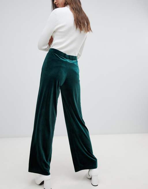 ASOS DESIGN wide pants in crushed velvet in deep green