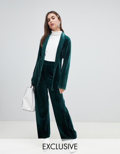 Green velvet wide sales leg pants