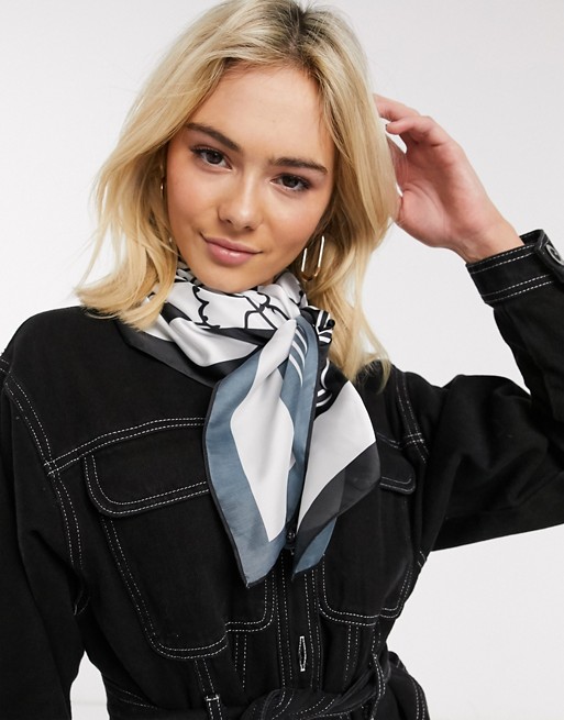Monki Veronica lady print scarf in black and white