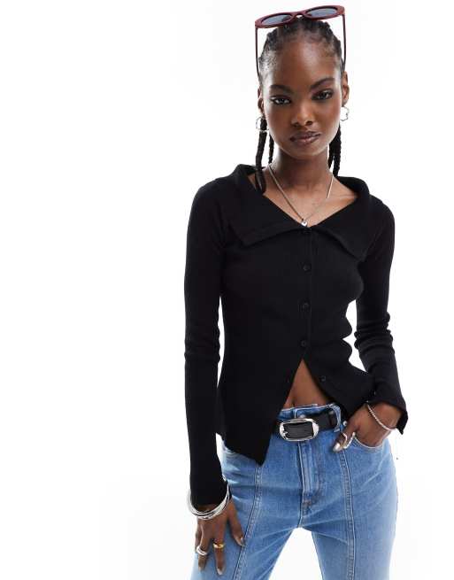 Monki - Vest met blote schouders en lange mouwen in zwart