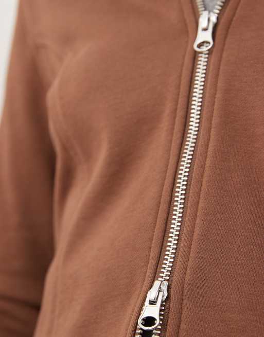 Monki - Veste avec fermeture éclair double sens et capuche en fausse fourrure - Marron chocolat, 3 de 4