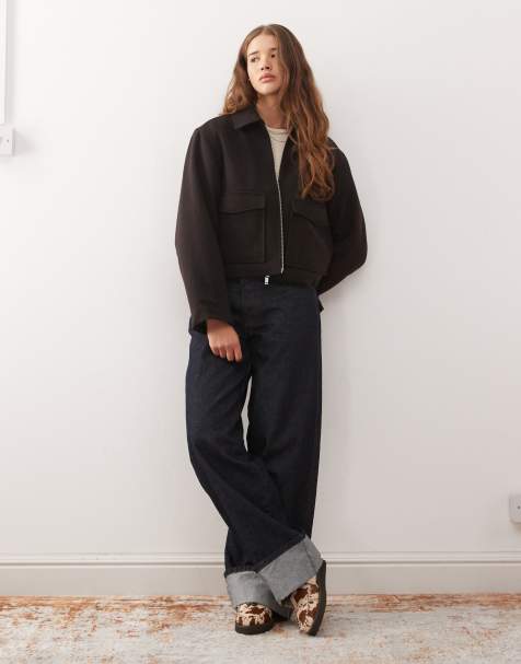 Monki - Veste courte avec col en laine mélangée - Marron chocolat - view 1