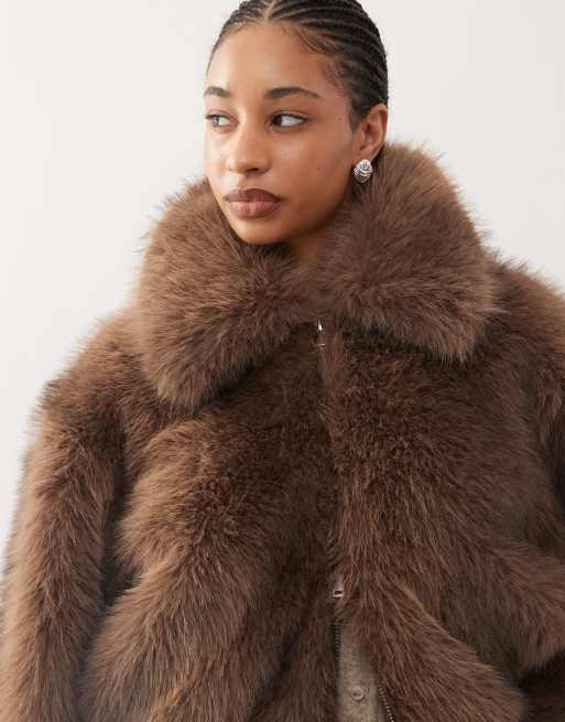 Veste Courte En Fourrure Véritable Marron - Taille 36/38, Vintage, Bon état