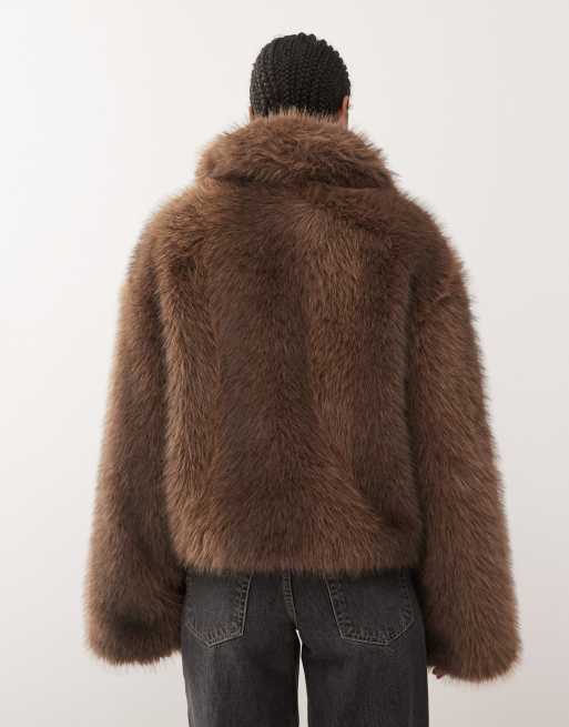 Monki - Veste courte en fausse fourrure - Marron moyen, 4 de 4