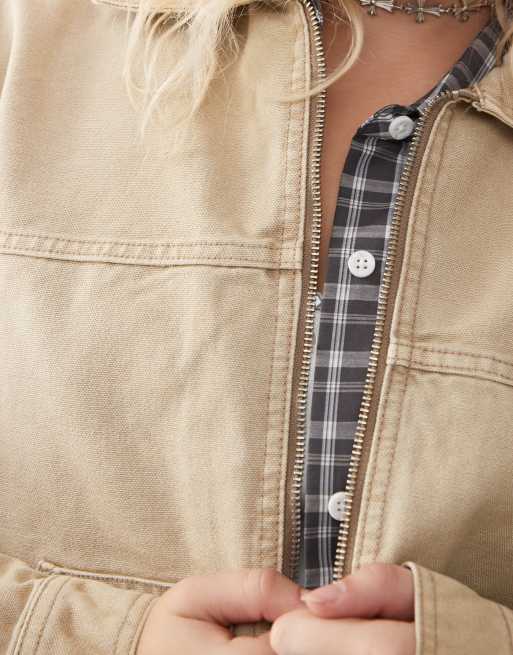 Monki - Veste de travail avec poches plaquées à l'avant et col - Beige délavé, 3 de 4