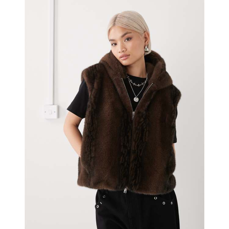 Gilet Rose Knox Rose En Simili Cuir Marron Avec Fausse Fourrure - Taille Grande XL, Neuf Sans étiquette