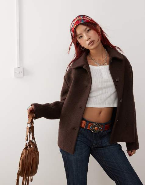 Monki - Veste texturée avec col - Marron - view 1