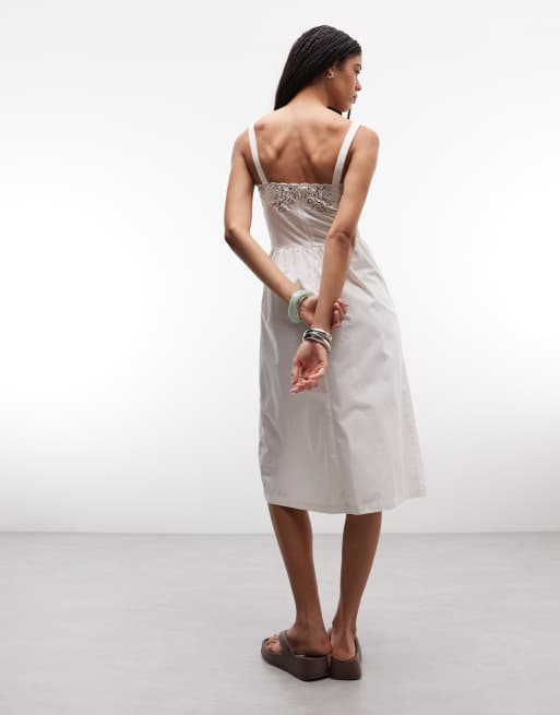 Monki - Vestido midi blanco con bordado inglés floral, 4 de 4