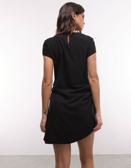 Monki - vestido mini asimétrico de bengalina en negro, 2 de 4