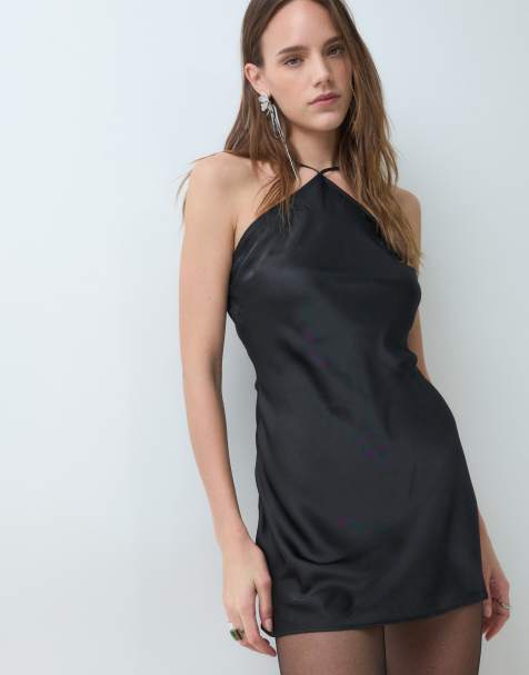 Monki vestido mini halter de satén en negro - view 1
