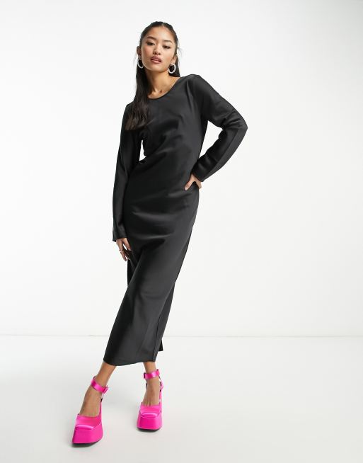 Monki - Vestito a maniche lunghe incrociato sul retro nero