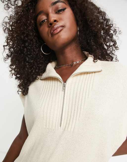 Monki - Vestito accollato in maglia beige con zip sul colletto, 2 di 4