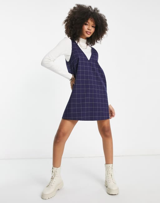 Monki - Vestito corto a trapezio blu navy a quadri