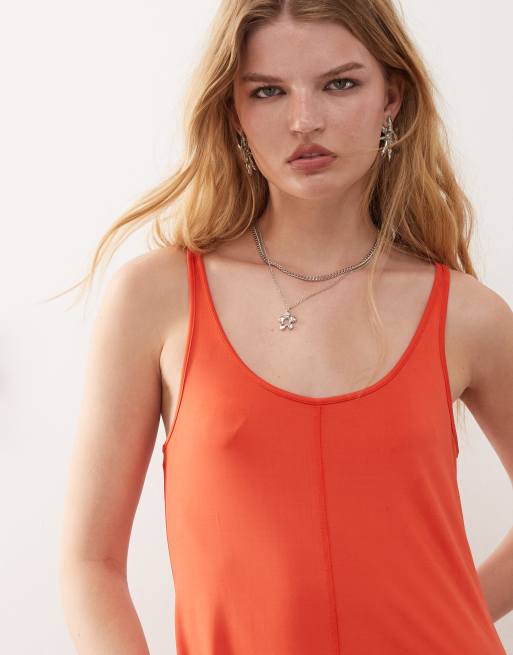 Monki - Vestito lungo rosso fluttuante con spalline sottili, 3 di 4