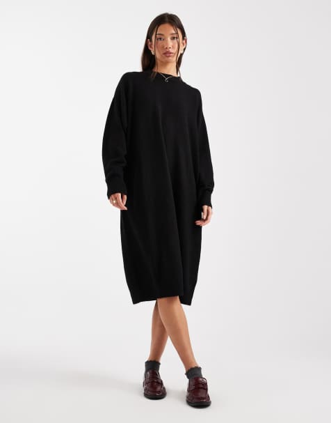 Monki - Vestito maglia midi a maniche lunghe nero - view 1
