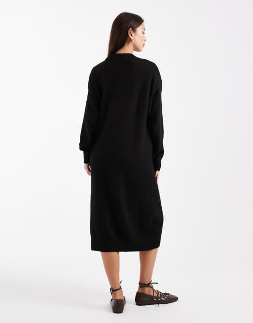 Monki - Vestito maglia midi a maniche lunghe nero, 2 di 4