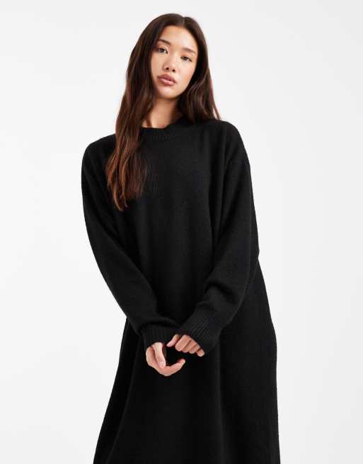 Monki - Vestito maglia midi a maniche lunghe nero, 3 di 4