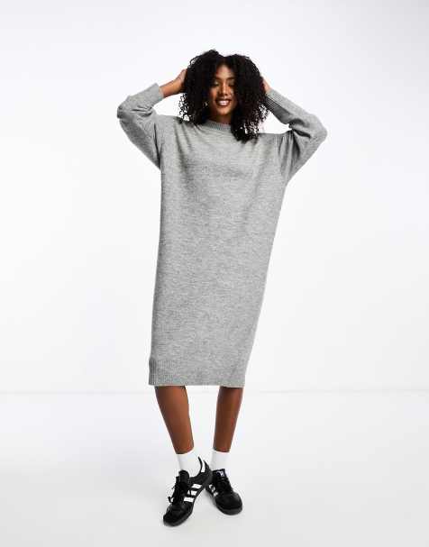 Monki - Vestito midi in maglia grigio a maniche lunghe - view 1