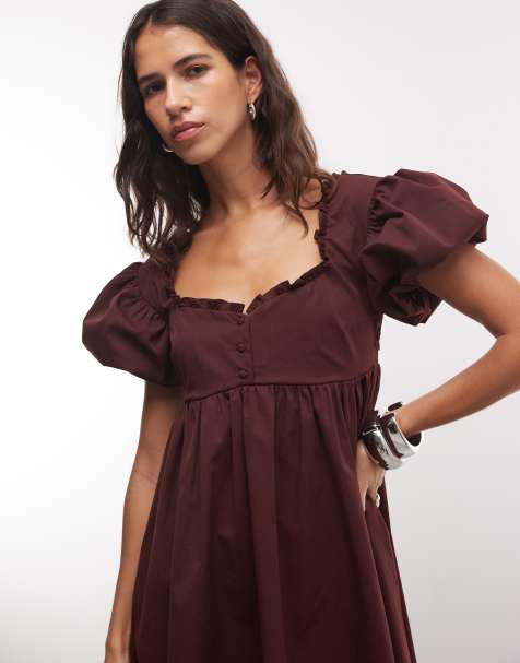 Monki vestito mini babydoll con bottoni bordeaux - view 1