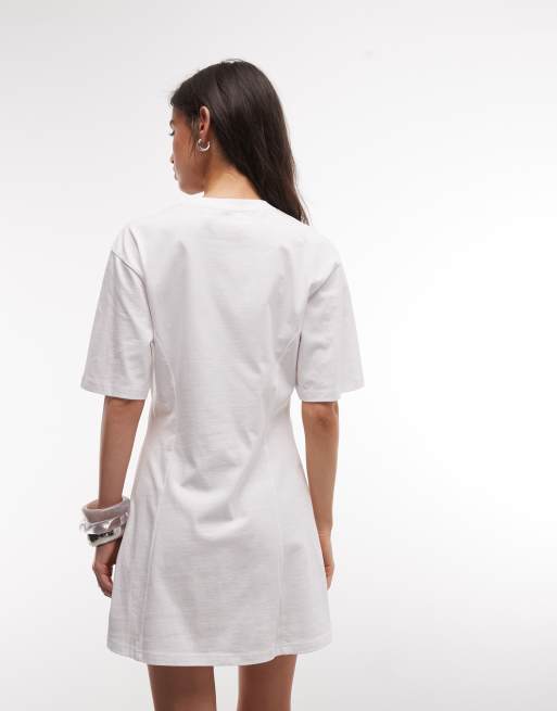Monki - Vestito T-shirt corto sagomato bianco, 4 di 4