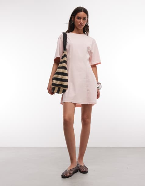 Monki - Vestito T-shirt corto sagomato color pesca - view 1