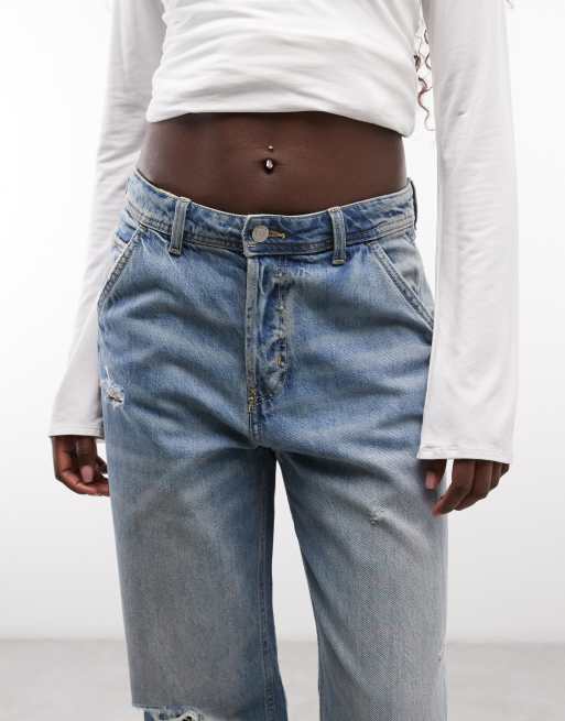 Monki vida arbetsjeans i blekt blå tvätt, 4 av 5