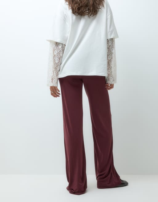 Monki vida byxor med mjuk känsla i burgundy, 3 av 5