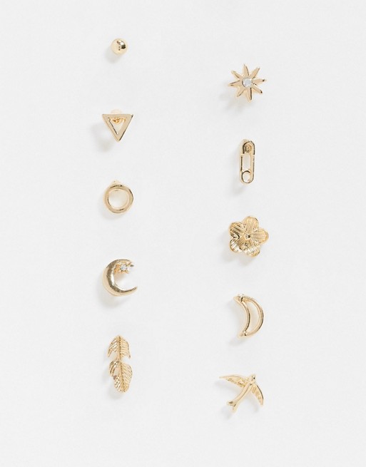 Monki Vimmy 10 pack stud earrings in gold
