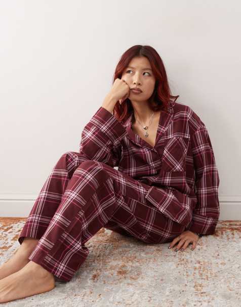 Monki – Vinröd, rutig pyjamastopp i flanell, del av set - view 1