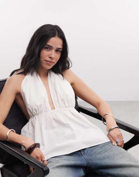 Monki – Vit babydoll-topp med halterneck - view 1